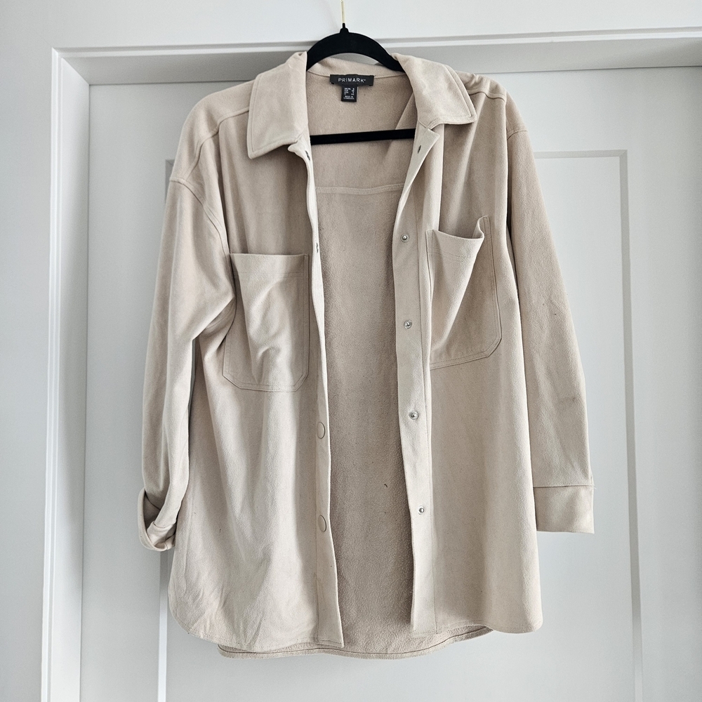 Primark Faux Suede Button Down Shirt Beige/cream Small